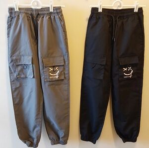 Boy's Black & Gray Cargo Joggers with Graphic Pocket